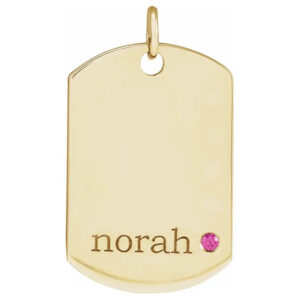 14k gold personalized gemstone dog tag pendant with name