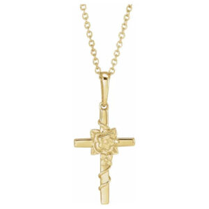 14k gold rose cross necklace