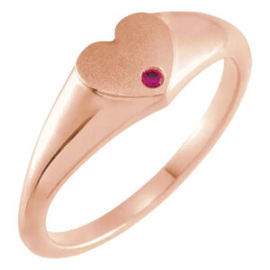 14k rose gold engravable heart signet ruby ring