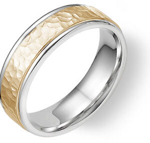 14k two tone gold hammered wedding band
