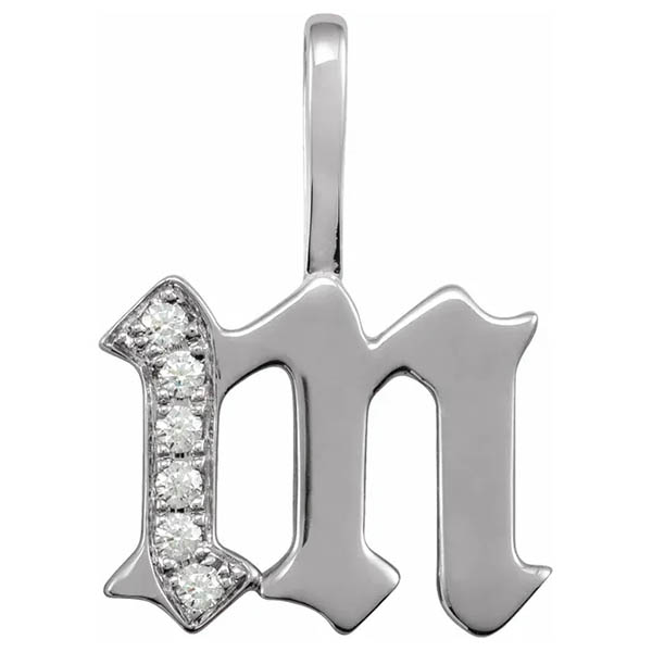 14k white gold gothic diamond initial pendant