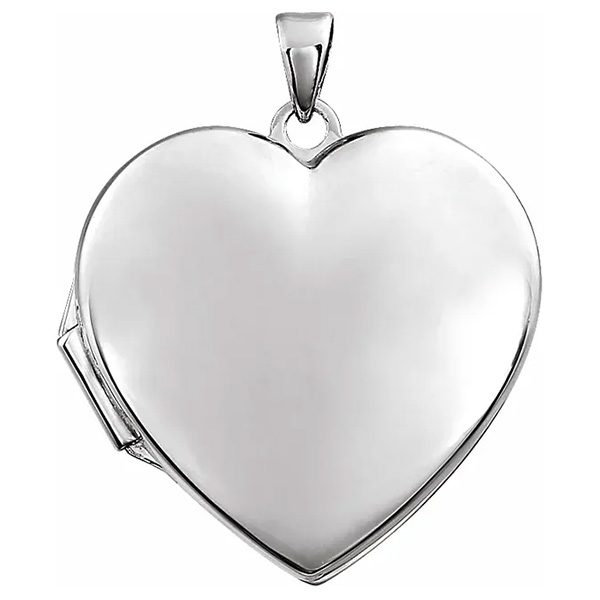 14k white gold plain heart locket pendant