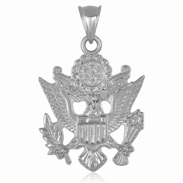 14k white gold united states of america eagle emblem pendant