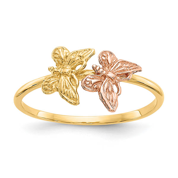 14k yellow and rose gold double butterfly ring