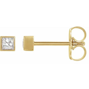 1/6 Carat Princess-Cut Bezel-Set Stud Earrings, 14K Gold