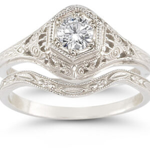 1800s Antique-Style 1/2 Carat Diamond Bridal Engagement Wedding Ring Set