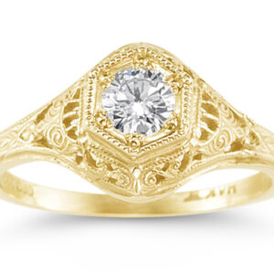 1800s-Era Antique-Style Diamond Engagement Ring in 14K Yellow Gold
