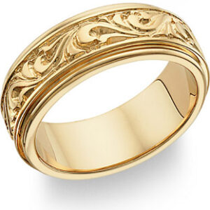 18K Gold Paisley Design Wedding Band Ring