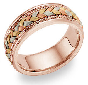 18K Rose Gold and Tri-Color Braided Wedding Band Ring
