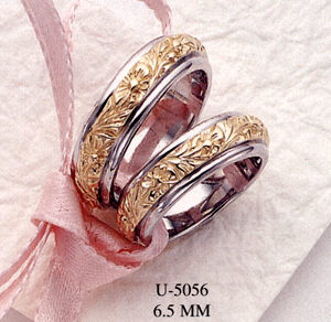 18K Two-Tone Gold Floral Design Wedding Band Ring