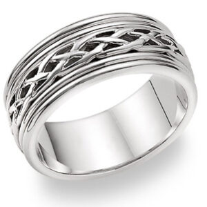 18K White Gold Celtic Weave Wedding Band Ring
