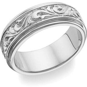 18K White Gold Paisley Design Wedding Band Ring