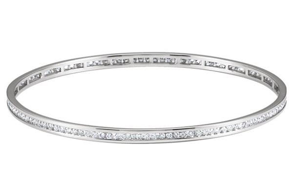 2 1/4 Carat Channel-Set Diamond Bangle Bracelet, 14K White Gold