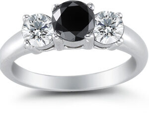 2 Carat Black and White Three Stone Diamond Ring