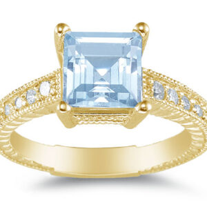 2 Carat Princess-Cut Aquamarine and Diamond Ring, 14K Yellow Gold