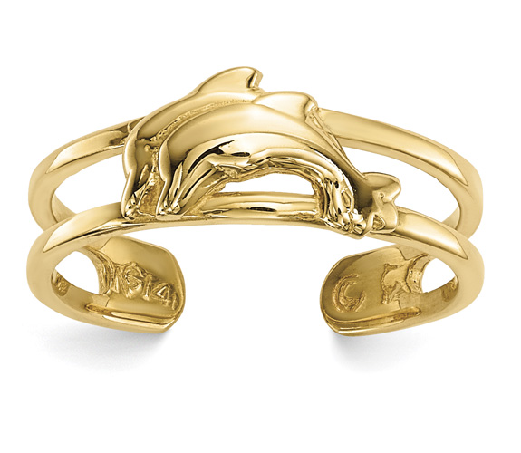 2 Dolphins Toe Ring, 14K Gold