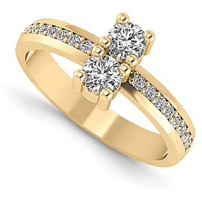 2 Stone Diamond Ring in 14K Yellow Gold
