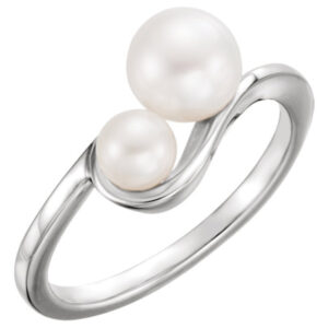 2-Stone Freshwater Pearl Ring, 14K White Gold