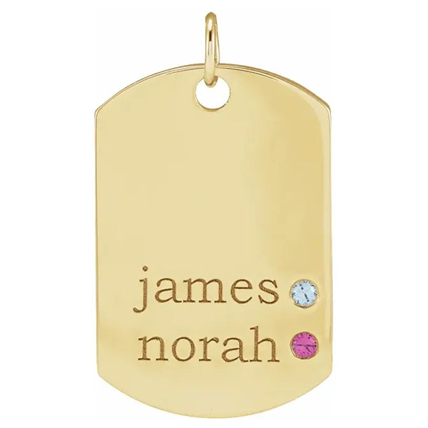 2 gemstone 14k gold personalized dog tag pendant with names