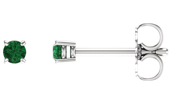 2.5mm Emerald-Stud Earrings, 14K White Gold