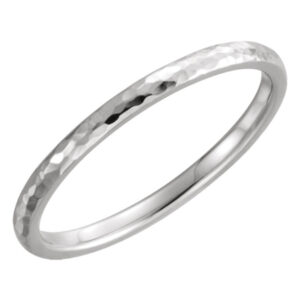 2mm Platinum Comfort Fit Hammered Wedding Band Ring