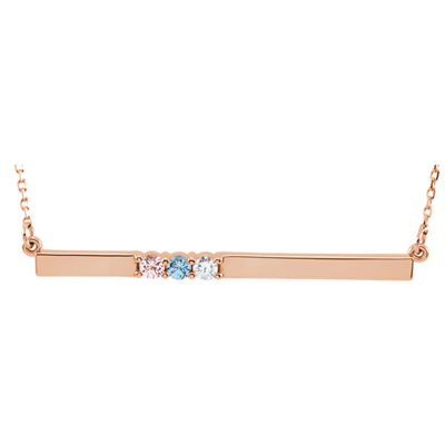 3 Stone Birthstone Bar Necklace in 14K Rose Gold
