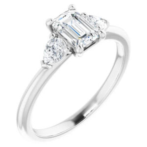 3/4 Carat Emerald-Cut and Pear Diamond Engagement Ring