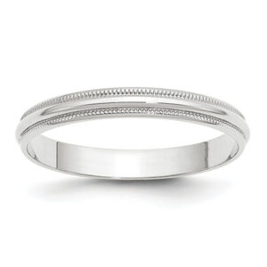 3mm 14k white gold plain milgrain wedding band ring