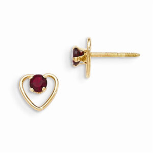 3mm Garnet Birthstone Heart Earrings, 14K Gold
