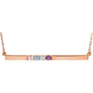 4 Stone Birthstone Bar Necklace in 14K Rose Gold