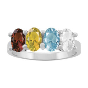 4-Stone Custom Engraveable Mother's Gemstone Ring, White Gold