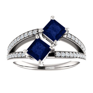 4.5mm Princess Cut Sapphire and Diamond "Only Us" Two Stone Engagement Ring in 14K White Gold