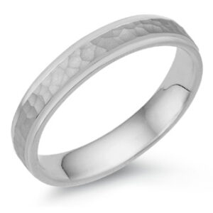 4mm Hammered Wedding Band in 18K White Gold