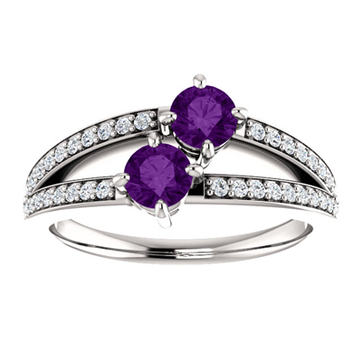 4mm Round Amethyst Two Stone "Only Us" Ring in 14K White Gold