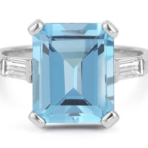 5 Carat Emerald-Cut Blue Topaz and Diamond Ring