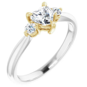 5/8 Carat Three-Stone Heart-Shaped Diamond Engagement Ring, 14K Two-Tone Gold