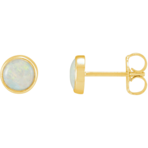 5mm Bezel-Set Opal Stud Earrings "AAA" Quality, 14K Yellow Gold