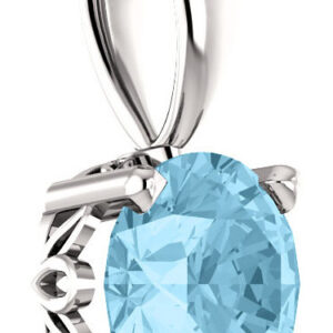 6mm Round Aquamarine Solitaire Pendant in .925 Sterling Silver