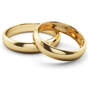 6mm and 4mm 14K Gold Plain Comfort-Fit Wedding Band Ring Set for Husband and Wife