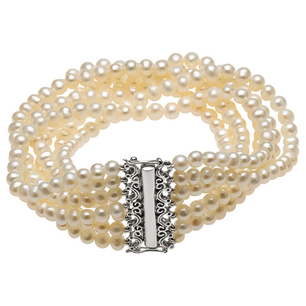 7-Strand Freshwater Cultured Pearl Bracelet, Silver