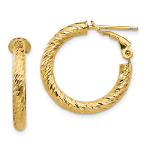 7/8" Diamond-Cut Omega-Backed Hoop Earrings, 14K Gold
