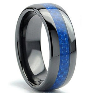 8mm - Black Ceramic Ring Blue Carbon Fiber Inlay
