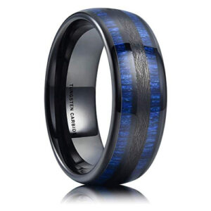8mm - Blue Koa Wood Wedding Ring - Blue Tungsten Engagement Band - 8mm - Comfort Fit Black Band