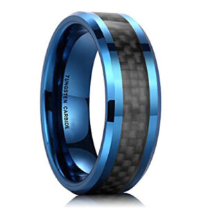 8mm - Blue Tungsten Carbide Wedding Band with Black Carbon Fiber Inlay