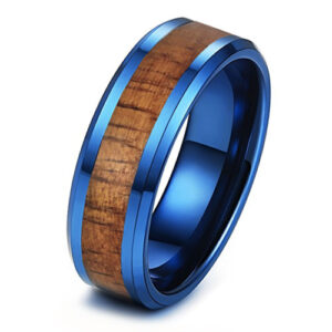 8mm - Koa Wood Wedding Ring - Blue Tungsten Band - Hawaiian Koa Wood - 8mm