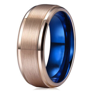8mm - Rose Gold Wedding Ring - Blue Tungsten Ring - Rose Gold Wedding Band - Blue Ring