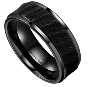 8mm - Tungsten Carbide Ring - Hammered Edge To Edge of Bevel