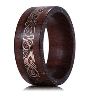 8mm - Wood Ring with Rose Gold Tungsten Carbide Celtic Inlay / 8mm