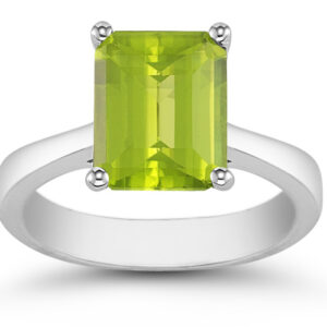 8mm x 6mm Emerald Cut Peridot Solitaire Ring, 14K White Gold