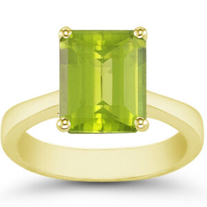 8mm x 6mm Emerald-Cut Peridot Solitaire Ring, 14K Yellow Gold